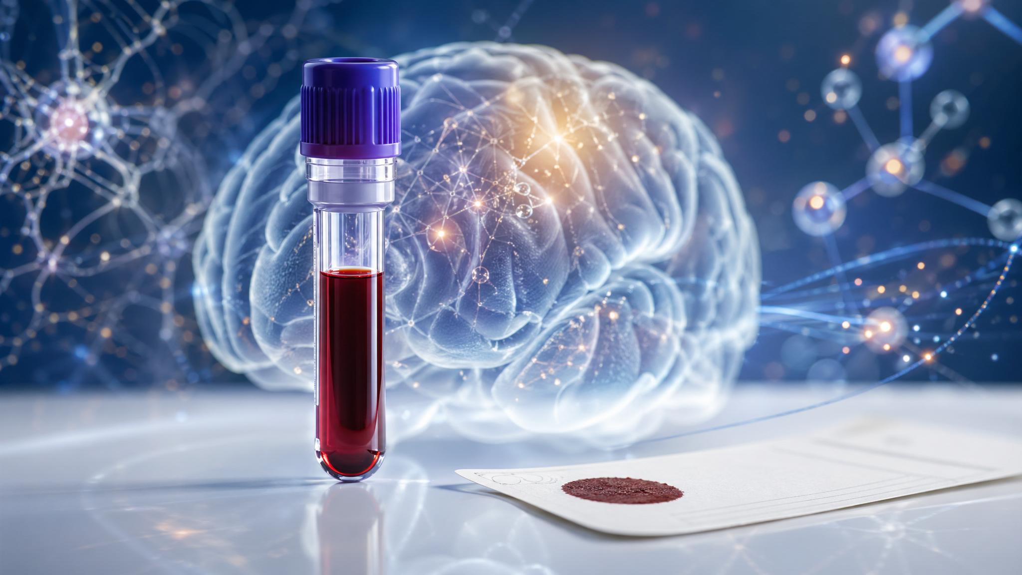 Healthcare Discovery Alzheimer's blood test image showing p-tau217 biomarkers, finger prick diagnostics, lithium science, and cognitive aging