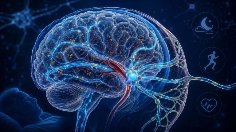Healthcare Discovery brain hidden drainage system Alzheimer prevention showing glymphatic flow and meningeal lymphatic clearance