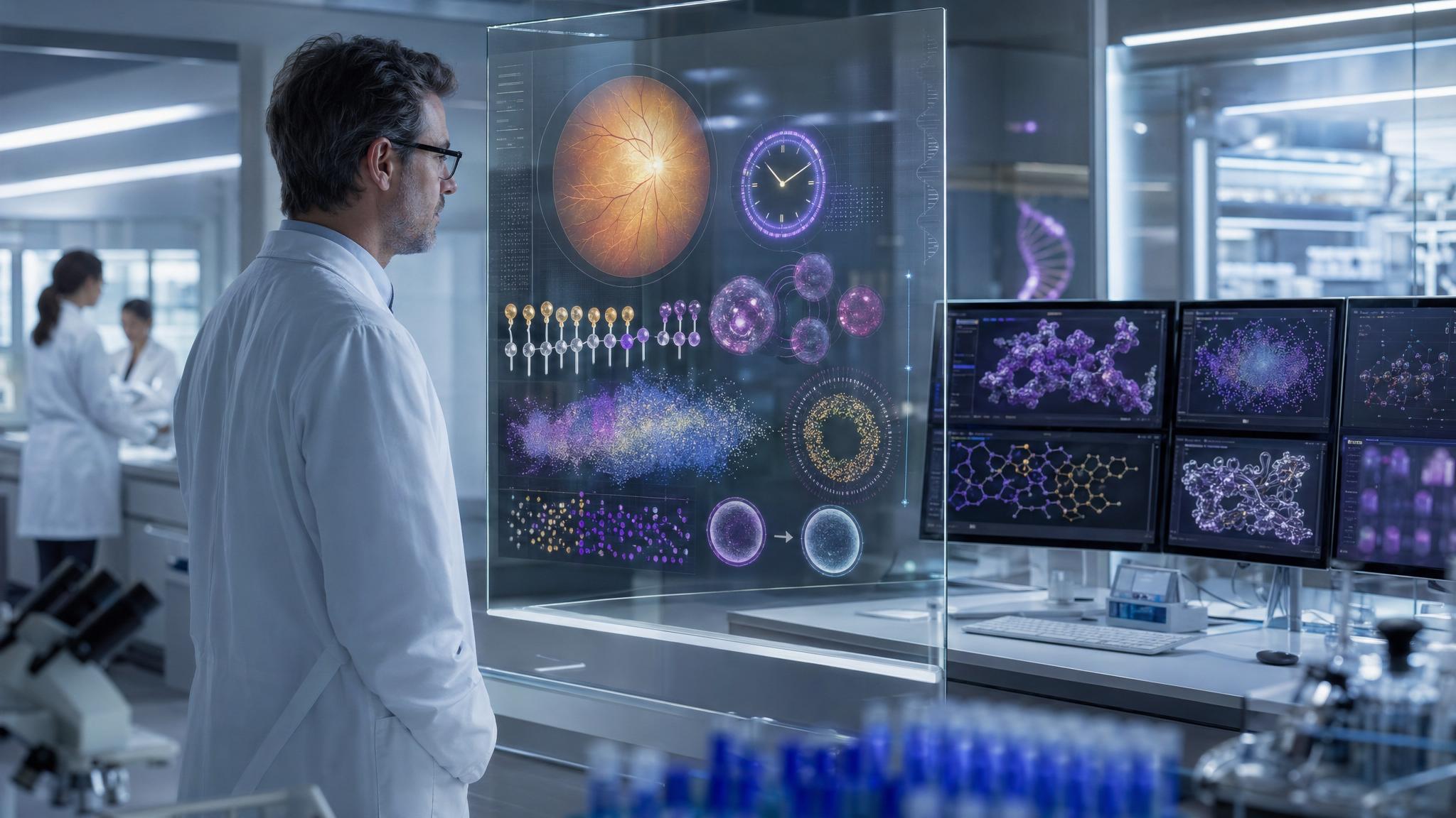 Healthcare Discovery epigenetic reprogramming human trials and AI longevity drug discovery showing cellular rejuvenation research