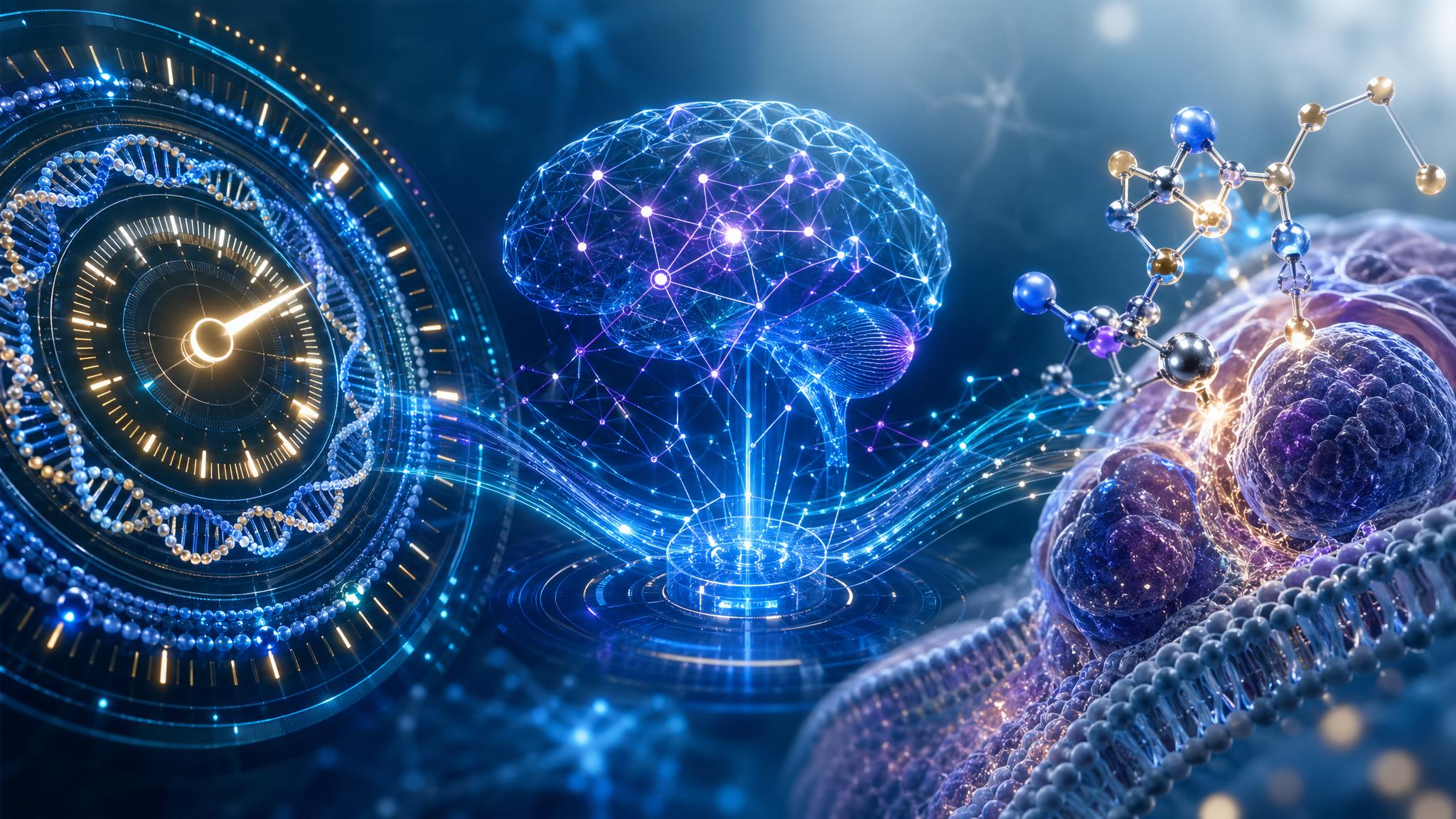 Epigenetic aging speedometer, neural training circuit, and AI-designed drug molecule converging in biological aging reversal science
