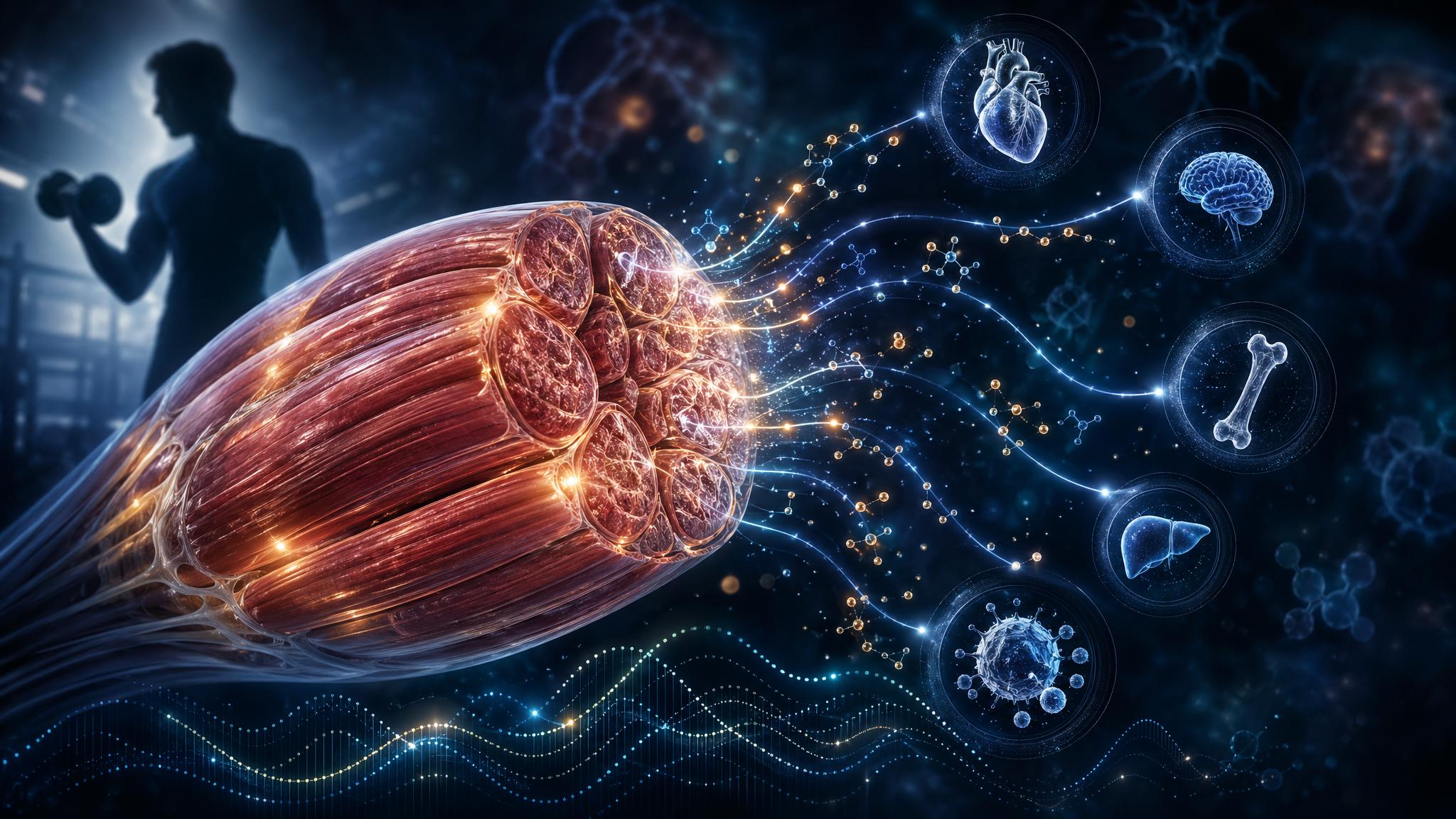 Skeletal muscle releasing longevity signals to the heart, brain, bone, liver, and immune system