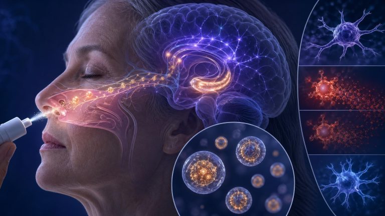 Healthcare Discovery nasal spray brain aging Texas A&M extracellular vesicles 2026 showing vesicles reaching the hippocampus