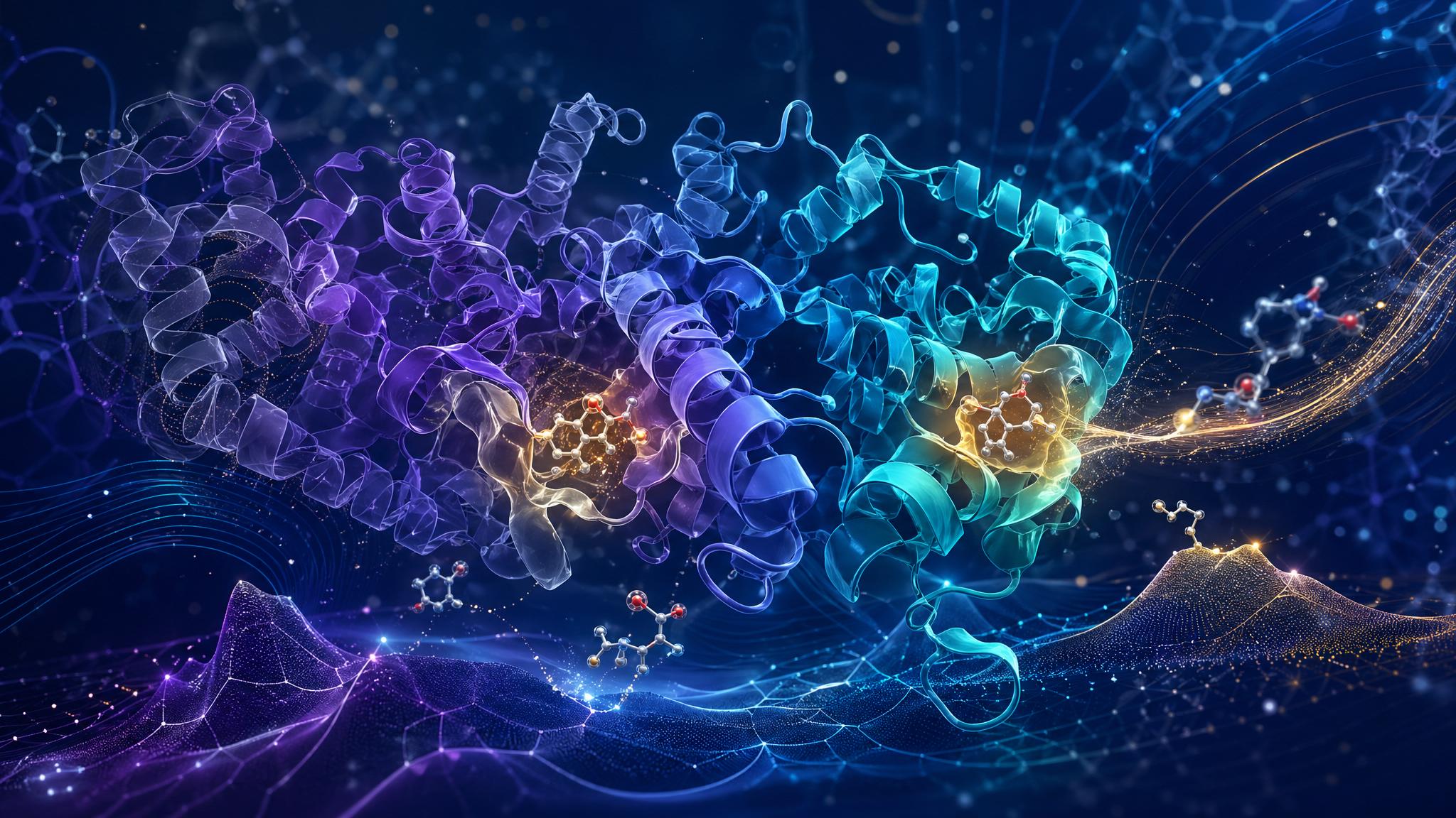 Dynamic protein ribbons shifting through conformations as AI maps motion for drug discovery