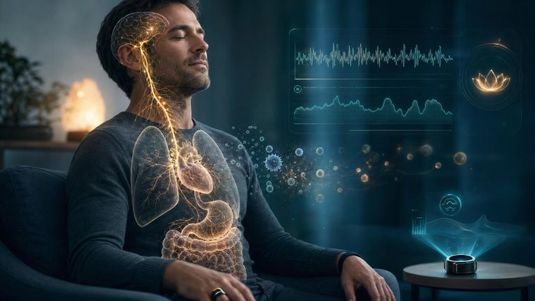 Healthcare Discovery vagus nerve breathwork HRV science 2026 showing slow breathing activating recovery and autonomic resilience