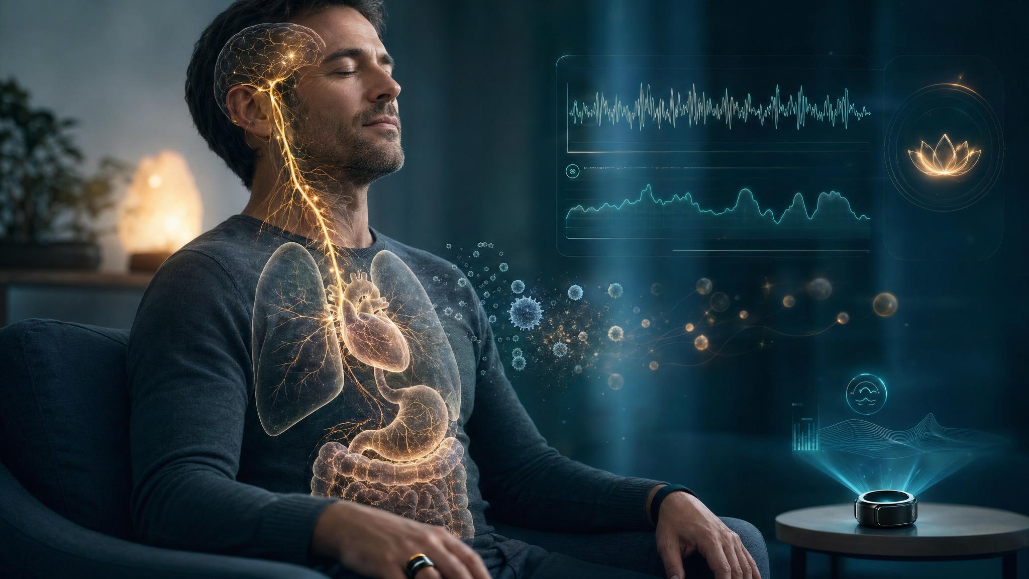 Healthcare Discovery vagus nerve breathwork HRV science 2026 showing slow breathing activating recovery and autonomic resilience