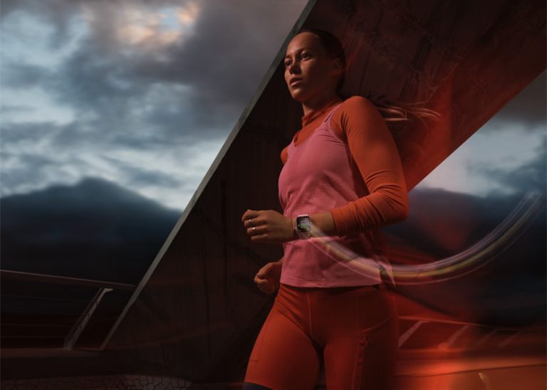 Apple Watch Series 9 worn during a run for cardio fitness tracking