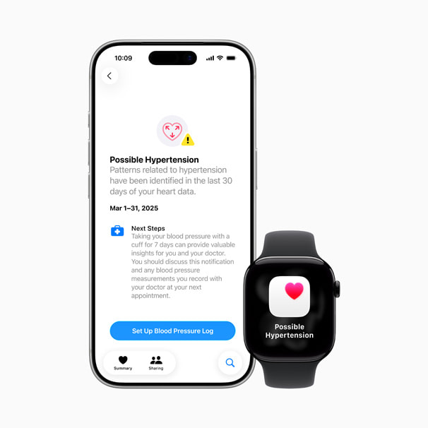 Apple Watch displaying hypertension notification information