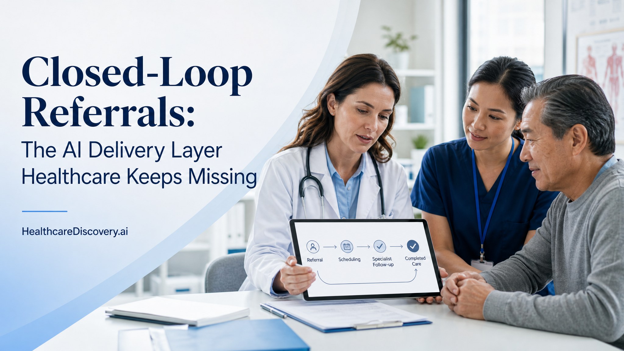 Closed-loop referrals title card showing healthcare care coordination and referral pathways