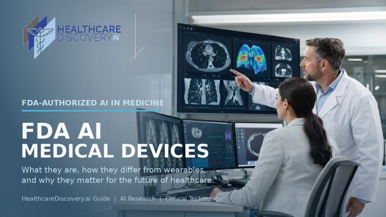 HealthcareDiscovery.ai title card showing clinicians reviewing AI-assisted medical imaging for FDA AI medical devices guide