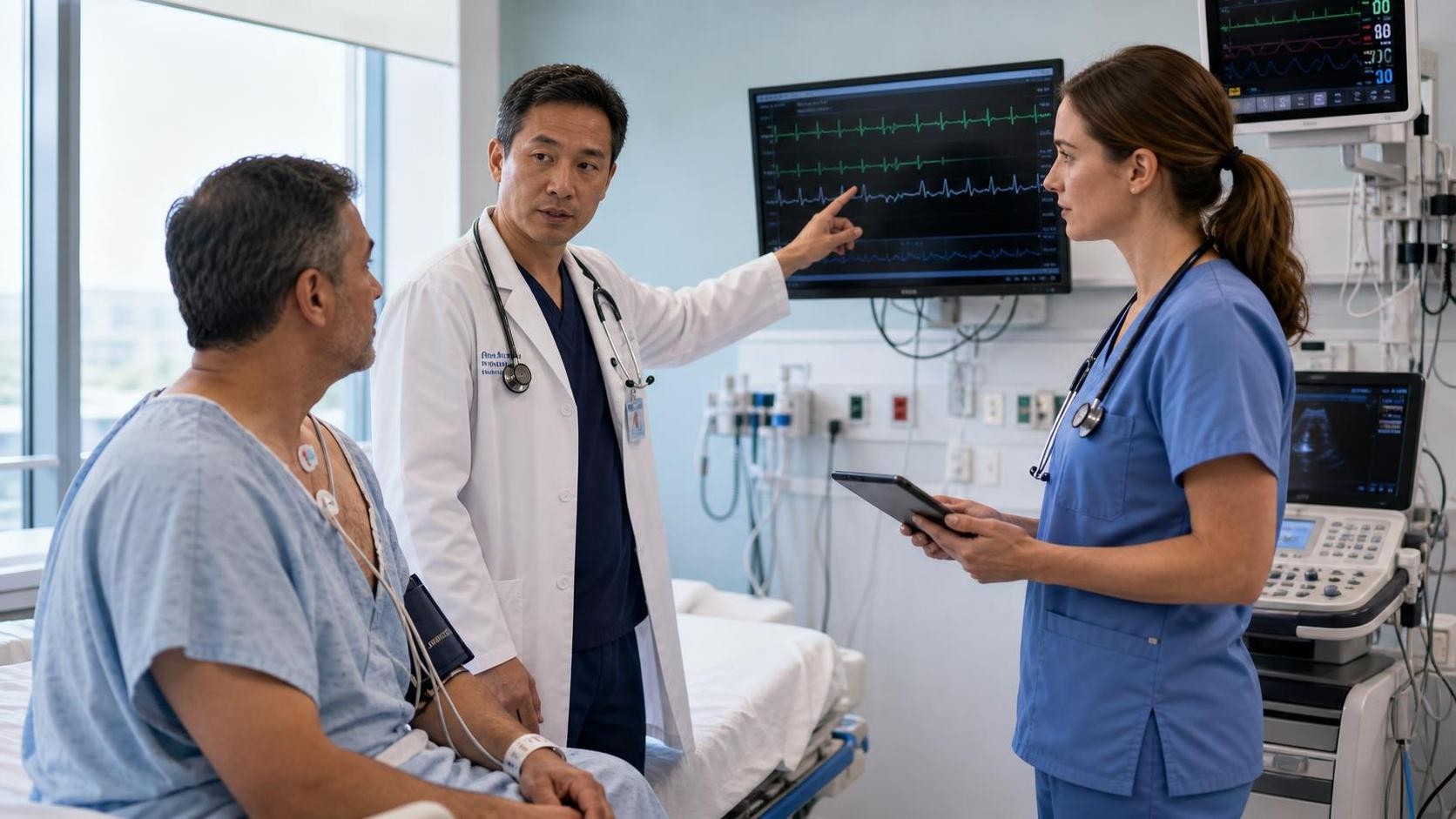 Cardiology team coordinating follow-up after an AI-enhanced ECG identifies a concerning signal