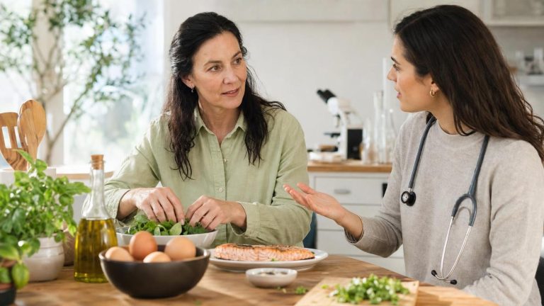 Clinician discussing phosphatidylcholine-rich foods and mitochondrial health with a patient