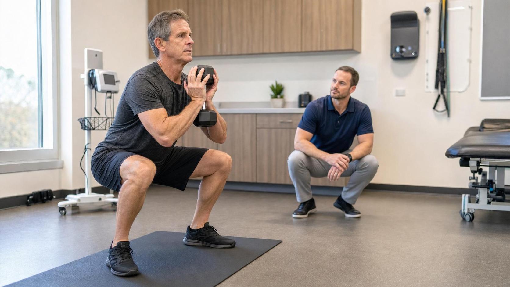 Older adult performing supervised strength training in a clinical fitness setting