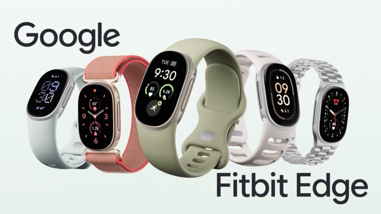 Google Fitbit Edge fitness tracker band with its hybrid OLED screen showing heart rate